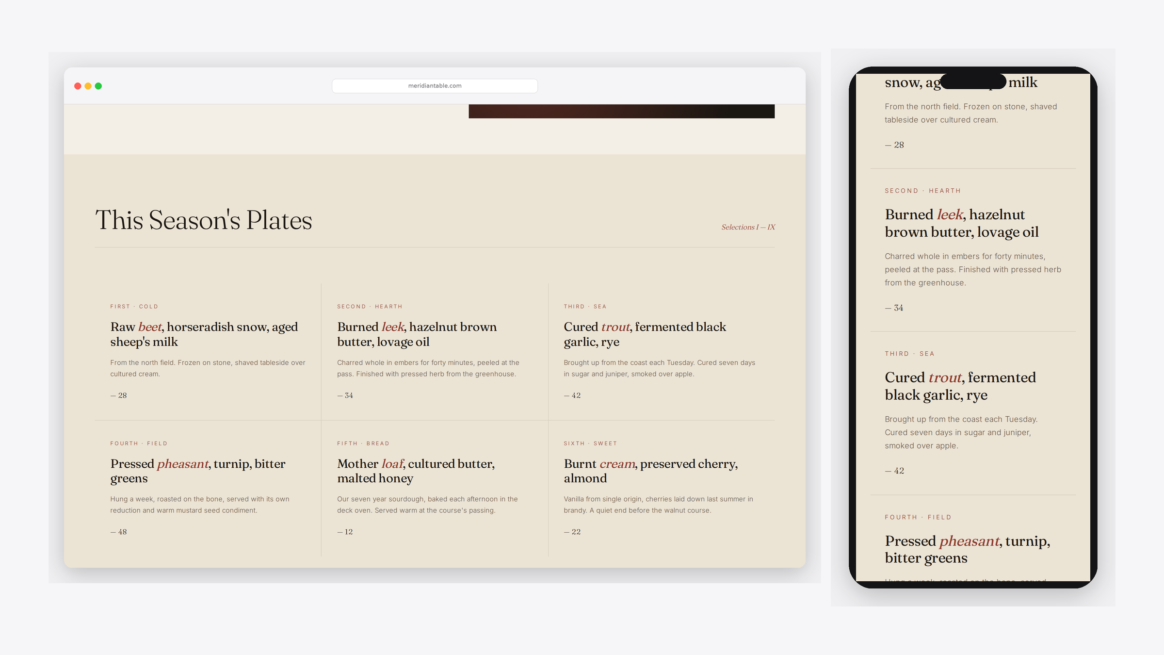 Meridian Table — scrolled detail view