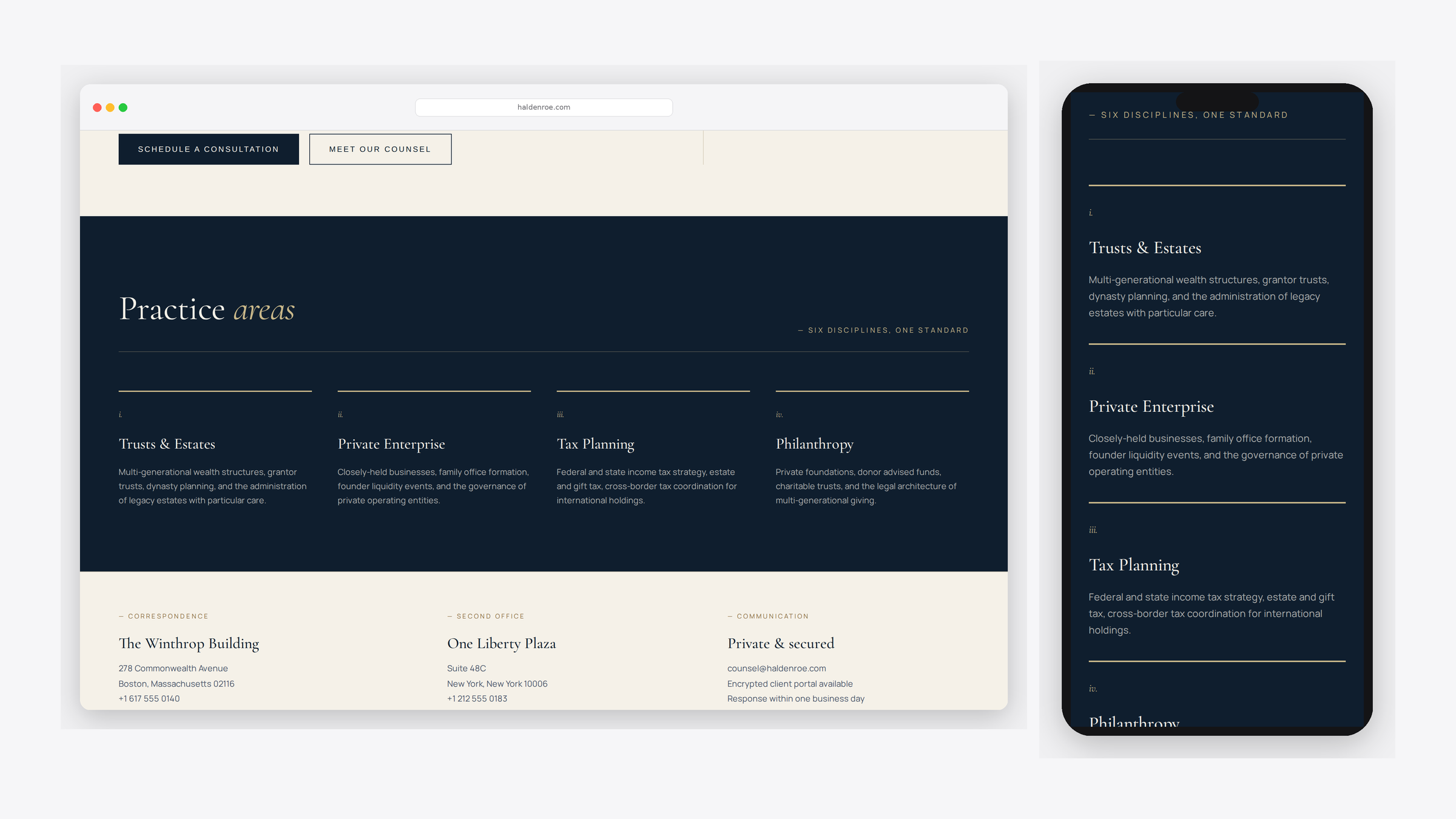 Halden & Roe — scrolled detail view