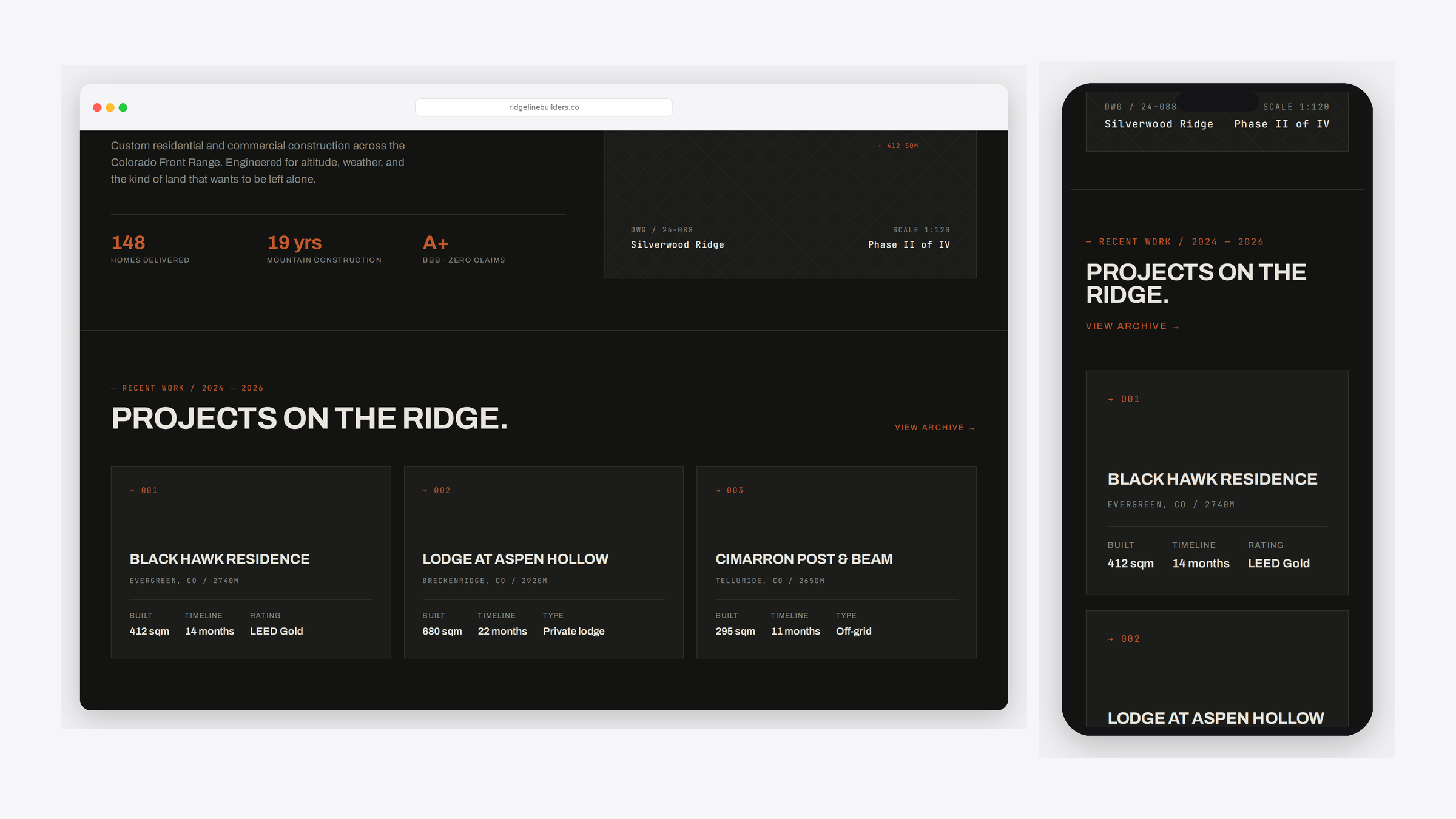 Ridgeline Builders — scrolled detail view