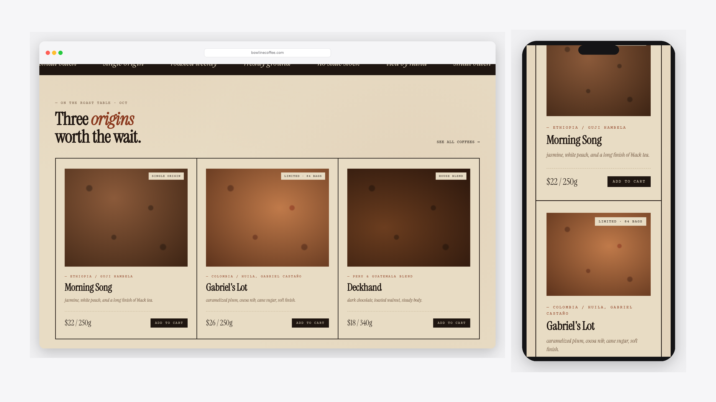 Bowline Coffee — scrolled detail view