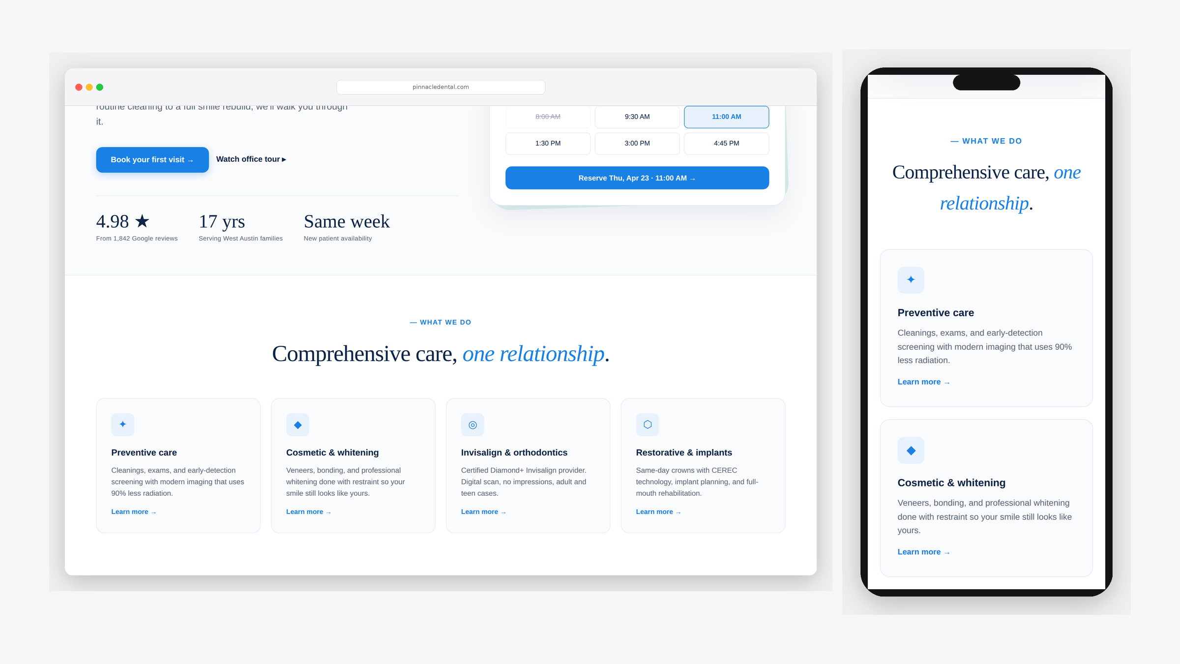 Pinnacle Dental — scrolled detail view