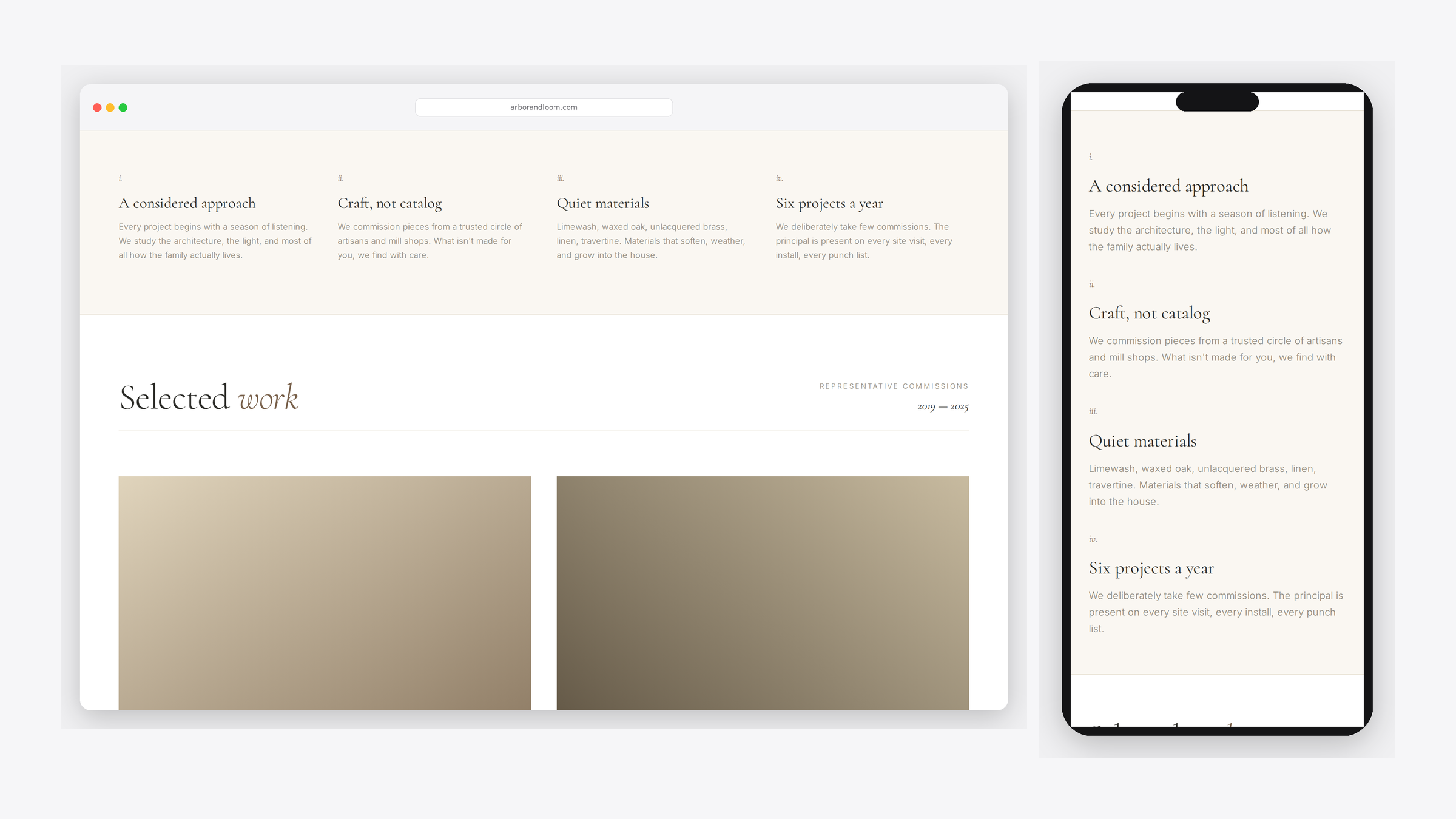 Arbor & Loom — scrolled detail view