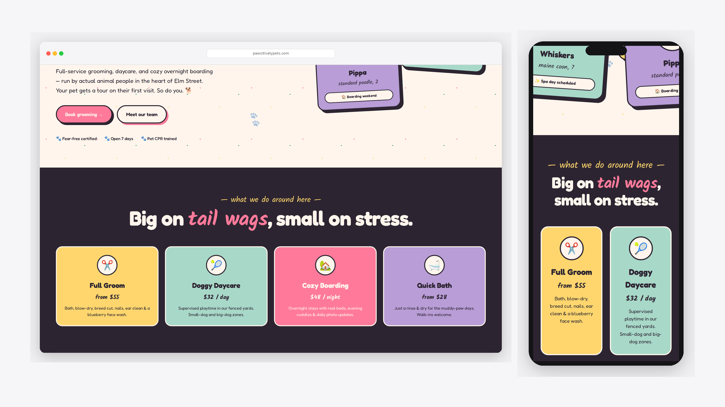 Pawsitively Pet Care — scrolled detail view