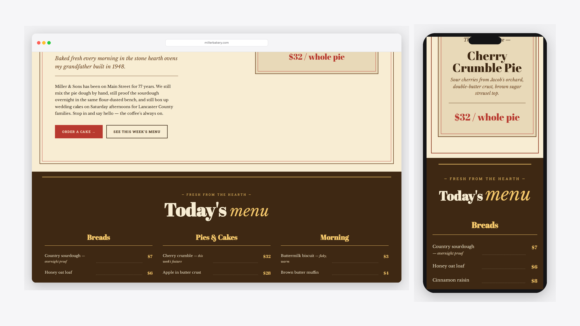 Miller & Sons — scrolled detail view
