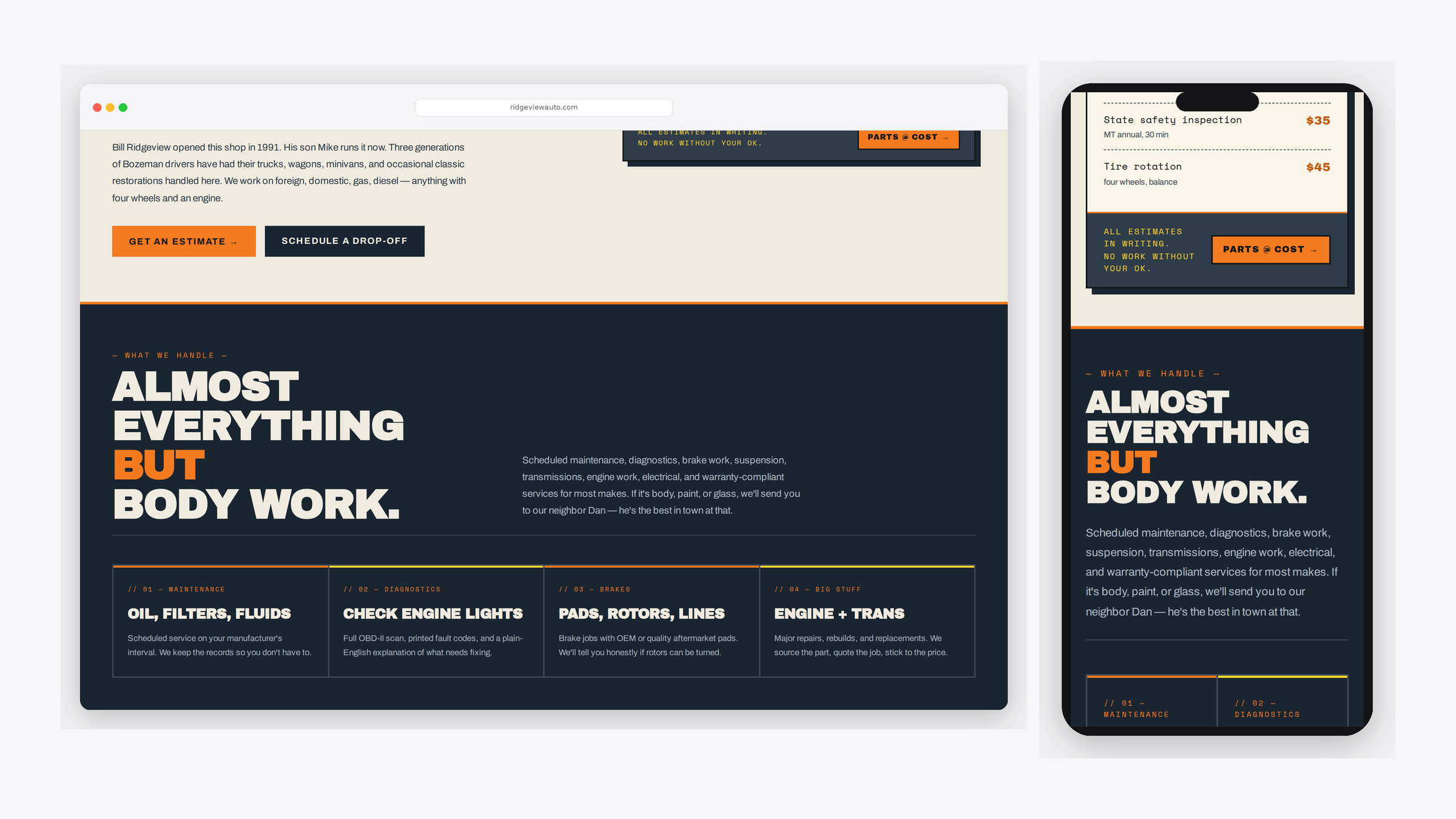 Ridgeview Auto — scrolled detail view